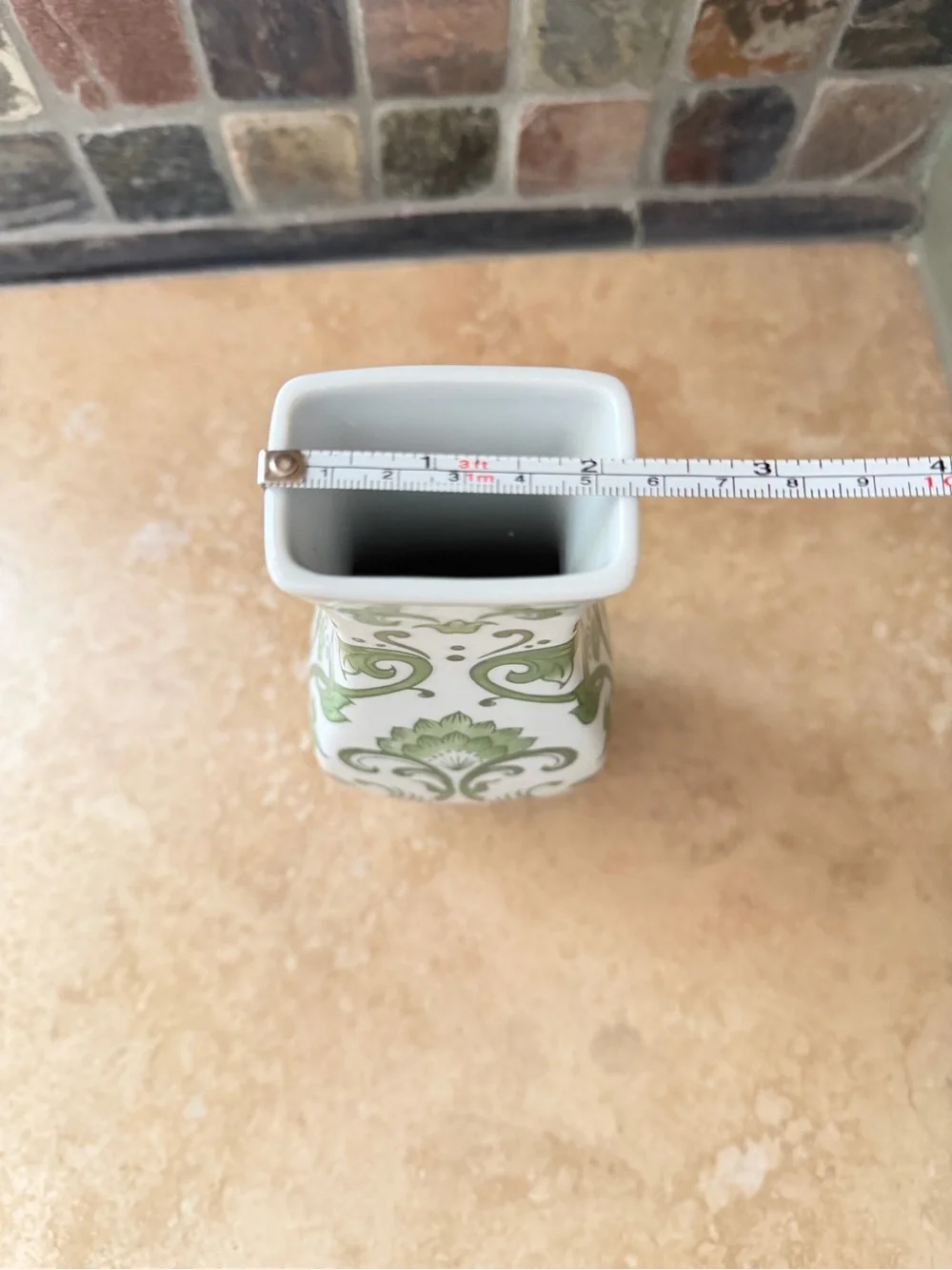 Green and White Floral Chinoiserie Ceramic Vase